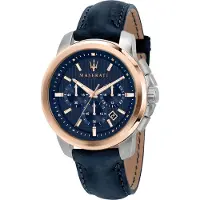 Maserati Successo Kronograf Läderarmband Blå Urtavla Kvarts R8871621015 Herrklocka blå