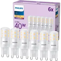 Philips - LED-glödlampa - form: kapsyl - glaserad finish - G9 - 3.7 W (motsvarande 40 W) - klass E - varmt vitt ljus - 2700 K (paket om 6)
