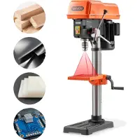 Vevor 254 mm bänkborrpress, 400 W, bänkborrpress, 440 till 2600 varv/min variabel hastighet, 0-45° lutbart arbetsbord, med laser och LED-arbetslampa, bordsborrmaskin, för träbearbetning, metall