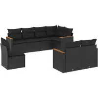 vidaXL Loungegrupp för trädgården med dynor 8 delar svart konstrotting