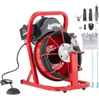 Vevor Avloppsrensningsmaskin 15m x 8mm, automatisk matning av avloppsborr med 4 skärare och luftaktiverad fotpedal för 50mm till 100mm rör