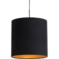 QAZQA Hänglampa med svart sammetskärm med guld 40 cm - Combi