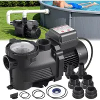 Vevor Poolpump, 400 W, 11 100 l/h maxflöde, en hastighet, poolpump, AC 220–240 V, 3450 varv/min, 10 m maxtryck, med 24-timmarstimer och filterkorg, för ovanmarks- och nedgrävda pooler, bubbelpooler, s