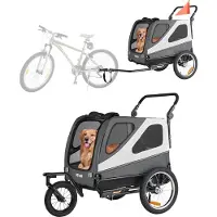 Vevor Hundcykelkärra, Stöder upp till 45 kg, 2-i-1 Hundvagn Cykelhållare för Små &amp; Stora Hundar, Lättfällbar Ram med Snabbkopplingshjul, Universal Cykelkoppling, Invändigt Koppel