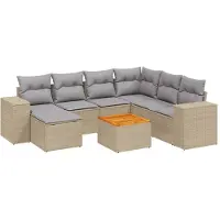 vidaXL Matgrupp för trädgården med dynor 8 delar beige konstrotting