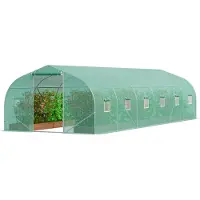 Vevor Walk-in tunnelväxthus, 29,5x9,8x6,6 fot Hoop House växthustunnel, spetsigt tak för växthus med galvaniserad stålram, grönt PE-lock, rulldörr med dragkedja och 12 fönster för utomhusbruk