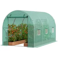 Vevor Walk-in tunnelväxthus, 11,3x6,4x6,3 fot Hoop House växthustunnel, växthus med galvaniserad stålram, grönt PE-lock, rulldörr med dragkedja och 6 fönster för utomhusbruk