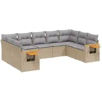 vidaXL Soffgrupp för trädgården med dynor 9 delar beige konstrotting
