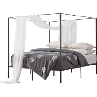 Vevor King size himmelssängram, metallhimmelsäng med himmelssängdesign, kraftiga stållameller, förvaringsutrymme under sängen, ingen boxmadrass behövs, enkel montering, svart