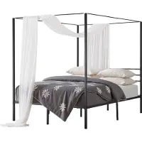 Vevor Queen size himmelssängram, metallhimmelsäng med himmelssängdesign, kraftiga stållameller, förvaringsutrymme under sängen, ingen boxmadrass behövs, enkel montering, svart