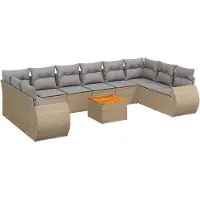 vidaXL Loungegrupp för trädgården m. dynor 11 delar beige konstrotting