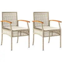 vidaXL Trädgårdsstolar med dynor 2 st beige konstrotting akaciaträ