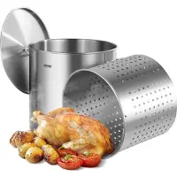 Vevor Rostfritt Stål Buljongkastrull, 100 Quart Stora Kokgrytor, Kokkärl Såskastrull med Korg, Lock och Handtag, Kraftig Buljongkastrull av Kommersiell Kvalitet, Slipbehandling, För Stora Grupper och