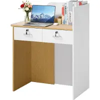 Vevor Receptionsdisk, 80 cm rektangulärt frontbord, modern receptionsdisk med LED-belysning, 2 lådor och eluttag, butiksdiskbord för kassa, lobby, skönhetssalong, kontor