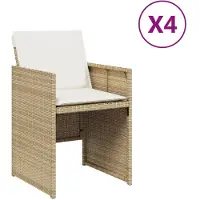 vidaXL Set om 4 Trädgårdsstolar med Kuddar, Terrassstolar, Balkongstolar, Utemöbler, Beige 4007439