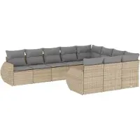 vidaXL Soffgrupp för trädgård med dynor 10 delar beige konstrotting