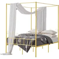 Vevor Queen size himmelssängram, metallhimmelsäng med minimalistisk huvudgavel och himmelssängdesign, kraftiga stållameller, förvaringsutrymme under sängen, ingen boxmadrass behövs, enkel montering, g