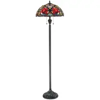 QUOIZEL Tiffany golvlampa Larissa, Brun / mässing, Vardagsrum / matsal, Glas, Tiffany, Golvlampa
