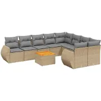 vidaXL Soffgrupp för trädgård med dynor 10 delar beige konstrotting
