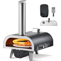 Vevor Utomhuspizzaugn, 30 cm vedeldad pizzaugn, pelletspis med termometer och elektrisk rotation, bärbar pizzamaskin för utomhuscamping, bakgård, uteplats, pizzasten, bärväska, spade