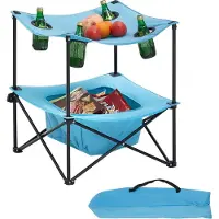 Vevor Hopfällbart campingbord, bärbart och lätt picknickbord för utomhusbruk, vattentätt kanvasbord i 600D Oxford-tyg, med 4 mugghållare, bärväska, för tailgating-campingpicknick, blå