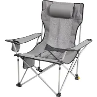 Vevor Vilfåtölj, 4 justerbara positioner, bärbar hopfällbar solstol för vuxna, nätstrandstol med nackstöd och fotstöd, stöder 220 lbs, kraftiga campingstolar för uteplats, grå