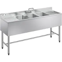 Vevor diskho med 3 fack, 18 gauge 304 rostfritt stål, 254x356x254 mm, kommersiell diskho under bar med 3 fack, dubbel avrinningsbricka och bakstänkskydd för kök, restaurang, food truck och hemmabruk