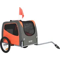 Vevor Hundcykelkärra, Stöder upp till 32 kg, Cykelhållare för husdjur, Lättfällbar ram med snabbkopplingshjul, Universal cykelfäste, Reflexer, Flagga, Hopfällbar för förvaring, Orange/Grå