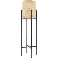 LUCANDE LED-golvlampa Adebi, svart, bambu, Ø32,5 cm Adebi , dimbar, Svart, Aluminium / grå / zink, Lantlig / rustik