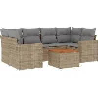 vidaXL Soffgrupp för trädgård med dynor 7 delar mixbeige konstrotting