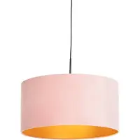 QAZQA Hänglampa med rosa sammetskärm med guld 50 cm - Combi