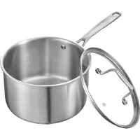 Vevor 4 QT Kastrull, Rostfri Stålkastrull med Glaslock, Multifunktionell Nonstick Rostfri Stål Liten Såsgryta med Ergonomiskt Handtag, Lämplig för Ugn, Diskmaskin, Induktionshäll