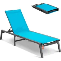 Vevor Schäslongstol utomhus, aluminium uteplatsloungestol med justerbar 5-positioner, hopfällbar poolloungestol och helt platt solariumstol för uteplats, strand, pool, blå
