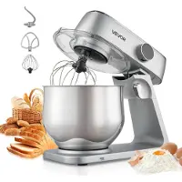 Vevor köksmaskin, 7,4 l elektrisk köksmaskin, 1800 W degmixer, 10 hastigheter, tiltbart huvud, skål i rostfritt stål, degkrok, visp, visp, för bakning, mixning, viskning och knådning, silver