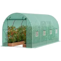 Vevor Walk-in tunnelväxthus, 14,6x6,4x6,3 fot Hoop House växthustunnel, växthus med galvaniserad stålram, grönt PE-lock, rulldörr med dragkedja och 8 fönster för utomhusbruk