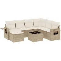 vidaXL Matgrupp för trädgården med dynor 8 delar beige konstrotting