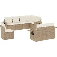 vidaXL Matgrupp för trädgården med dynor 8 delar beige konstrotting