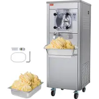 Vevor Kommersiell glassmaskin, 18 l/h kapacitet, 1600 W glassmaskin för hård servering med en smak och hjul, 6 l cylinder i rostfritt stål, LED-panel med automatisk rengöring och förkylning, för resta