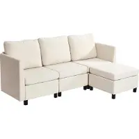 Vevor Modulsoffa, 3-sits modulsoffa med dold förvaring, Cloud-soffa med fotpall och hög retursvamp, klädd soffa med massivt träram för vardagsrum, sovrum, beige