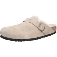 Birkenstock - Tofflor - Boston Shearling Leather/Suede Regular Taupe för UnisexUll - Storlek 42 - Brun