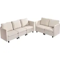 Vevor Modulsoffa, Modern 5-sits modulär soffa med dold förvaring, Cloud-soffa med hög retursvamp, klädd i massivt trä, bekväm soffa för vardagsrum, sovrum, beige