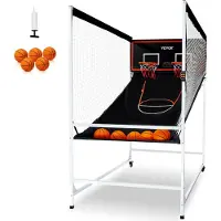 Vevor Arkadbasketspel med bur, inomhusbasket för 2 spelare, hemmasport med dubbla skott med 5 bollar, 8 spellägen, elektronisk resultattavla och inflationspump, för barn, vuxna (svartvitt)