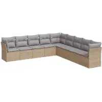 vidaXL Soffgrupp för trädgården med dynor 9 delar beige konstrotting