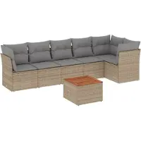 vidaXL Soffgrupp för trädgård med dynor 7 delar mixbeige konstrotting
