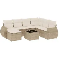 vidaXL Matgrupp för trädgården med dynor 8 delar beige konstrotting