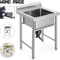 Vevor Handgjord diskho Icke-magnetisk Rostfri Köksdiskho Handgjord 1 Fack 17,5 x 10 x 16,5 Tum Kapacitet Stor Badkarsdiskho För Bondgårdscafé Butik Sjukhus