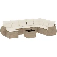 vidaXL Soffgrupp för trädgården med dynor 9 delar beige konstrotting