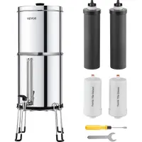 Vevor gravitationsmatat vattenfiltersystem, 2,25G 304 rostfritt stålfiltreringssystem för bänkskiva, minskar bly och upp till 99 % klor, med 2 aktiva kolfilter, 2 avfluoreringsfilter, kran