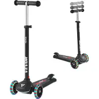 Vevor Sparkcykel för barn från 3 år, 3-hjulig sparkcykel med upplysta hjul, justerbart styre, brett halkfritt däck, lätt aluminiumram för pojkar och flickor upp till 74,8 kg, svart
