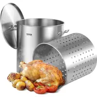 Vevor Rostfritt Stål Buljongkastrull, 54L Stora Kokkastruller, Kokkärl Såskastrull med Korg, Lock och Handtag, Kraftig Buljongkastrull av Kommersiell Kvalitet, Slipbehandling, För Stora Grupper och Ev